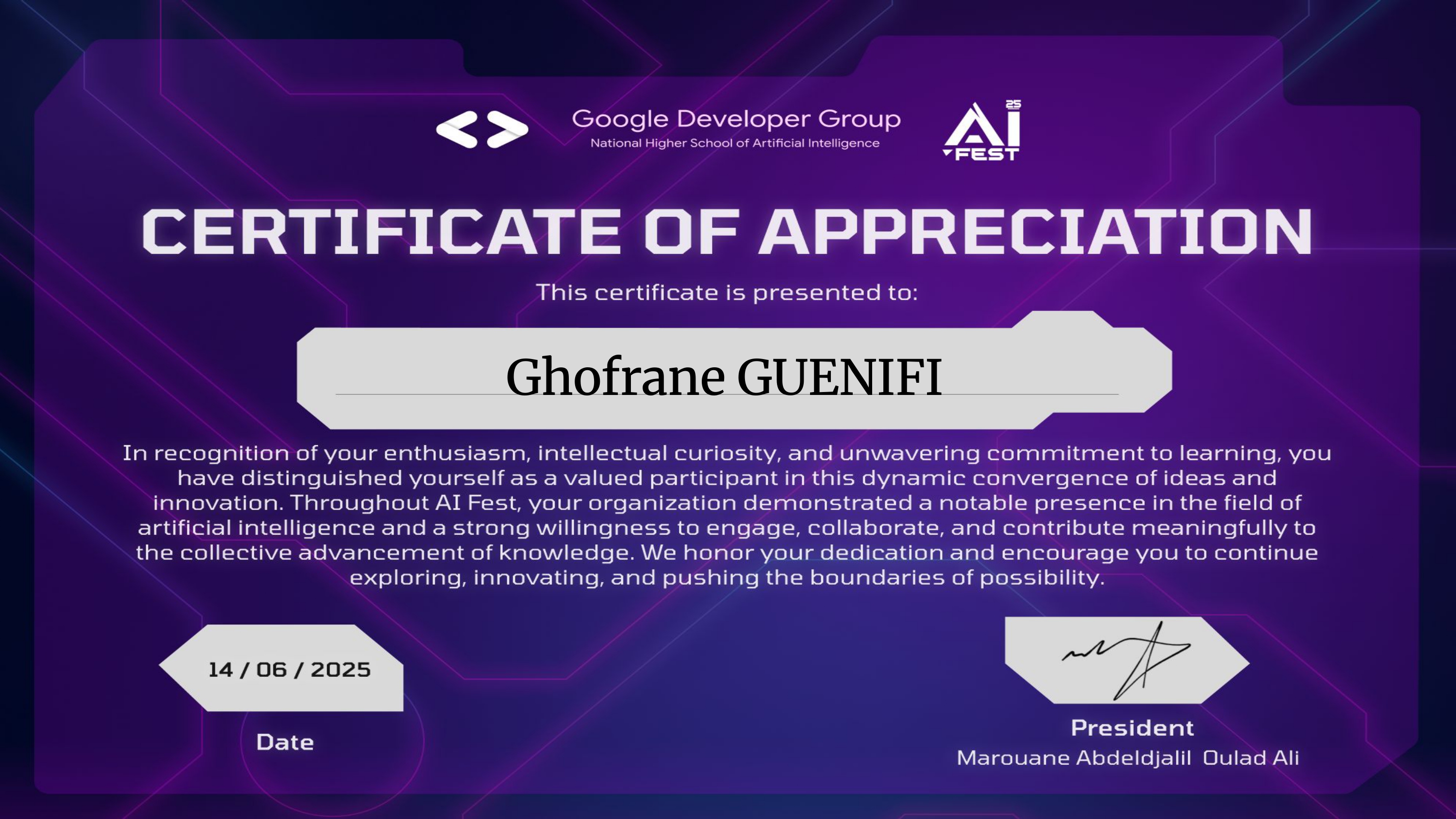 AIFest Certificate
